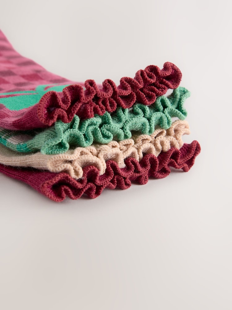 Red/Green and Cream Cotton Rich Christmas Character Ankle Socks 4 Pack - Image 4 of 4