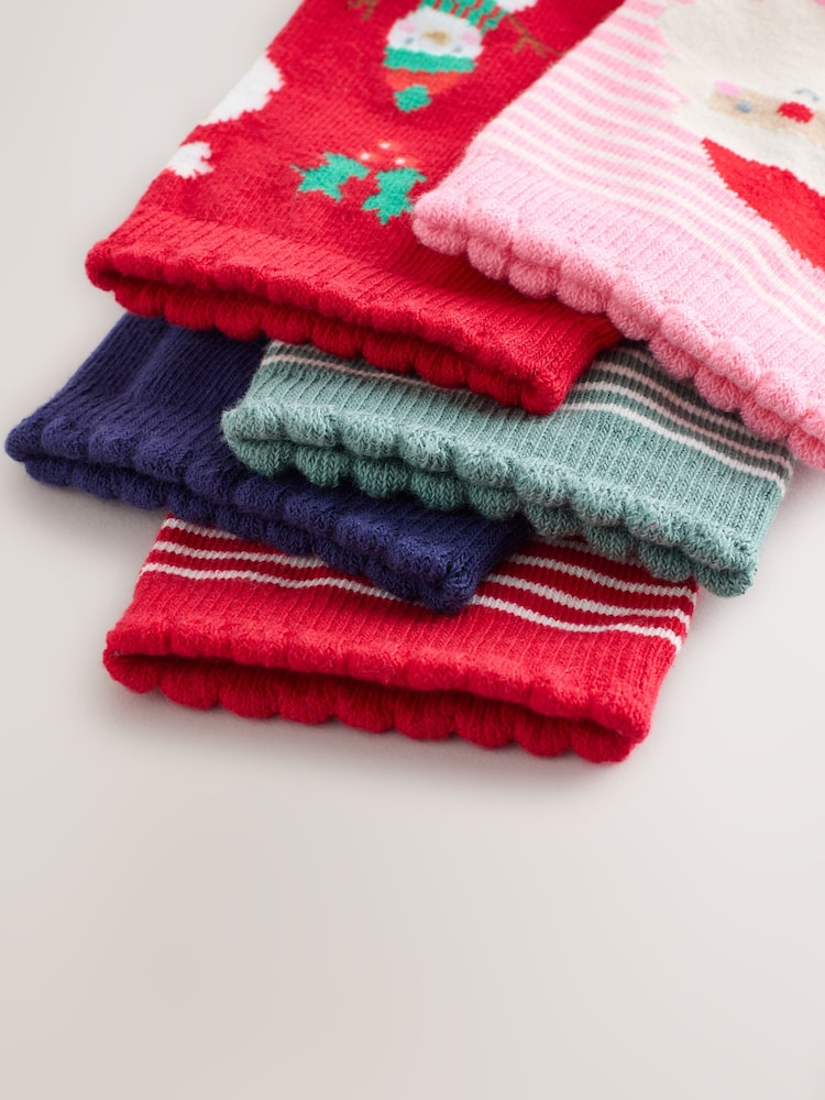Red Green and Navy Blue - Cotton Rich božič Character Nogavice za gležnje 5 komplet - Slika 2 iz 3