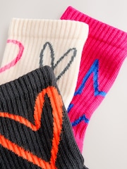 Pink Oatmeal and Charcoal Grey Cotton Rich Cushioned Sole  Ankle Socks 3 Pack - Image 2 of 3