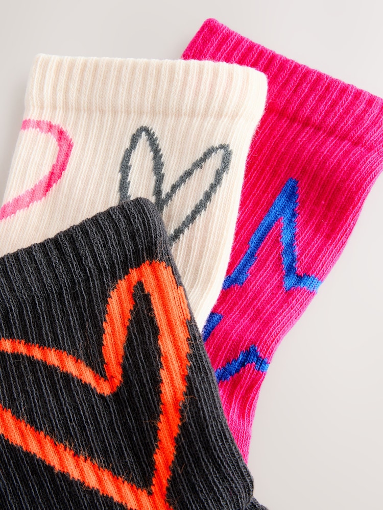 Pink Oatmeal and Charcoal Grey Cotton Rich Cushioned Sole  Ankle Socks 3 Pack - Image 2 of 3