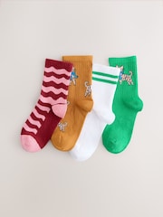 Green/Yellow/White and Pink Cotton Rich Cat Character Ankle Socks 4 Pack - Image 1 of 4