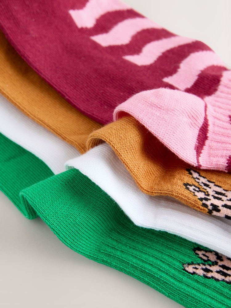 Green/Yellow/White and Pink Cotton Rich Cat Character Ankle Socks 4 Pack - Image 2 of 4