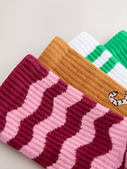 Green/Yellow/White and Pink Cotton Rich Cat Character Ankle Socks 4 Pack - Image 3 of 4