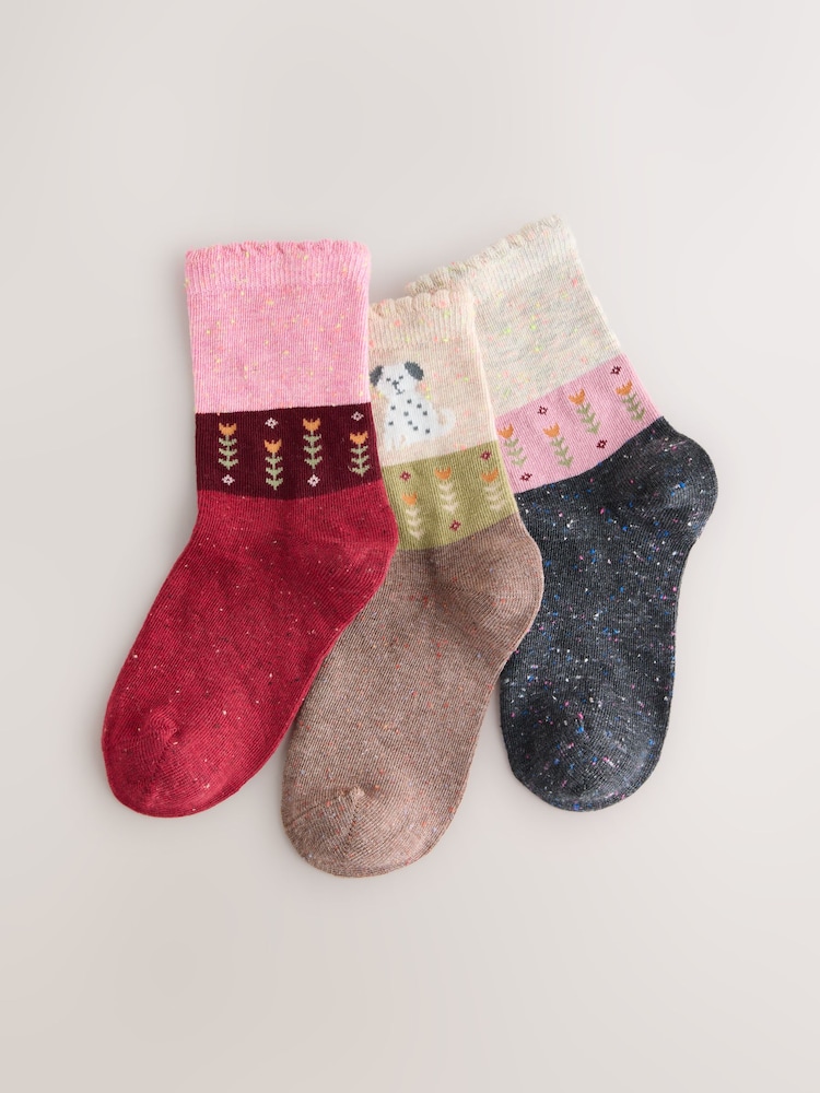 Multi Dog Character Print Cotton Rich Ankle Socks 3 Pack - Image 1 of 3