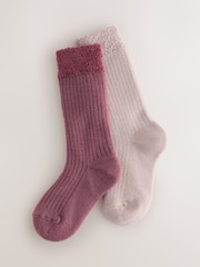 Berry Red and  Pink Rib Welly Socks 2 Pack - Image 1 of 3