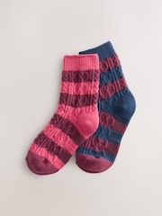 Navy Blue And Burgundy Red Cable Boots Socks 2 Pack - Image 1 of 4