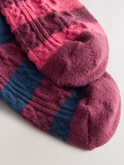 Navy Blue And Burgundy Red Cable Boots Socks 2 Pack - Image 3 of 4
