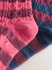 Navy Blue And Burgundy Red Cable Boots Socks 2 Pack - Image 4 of 4