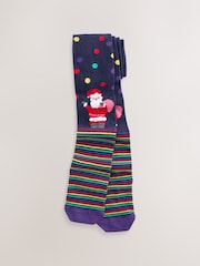 Navy Santa Cotton Rich Christmas Tights - Image 1 of 3