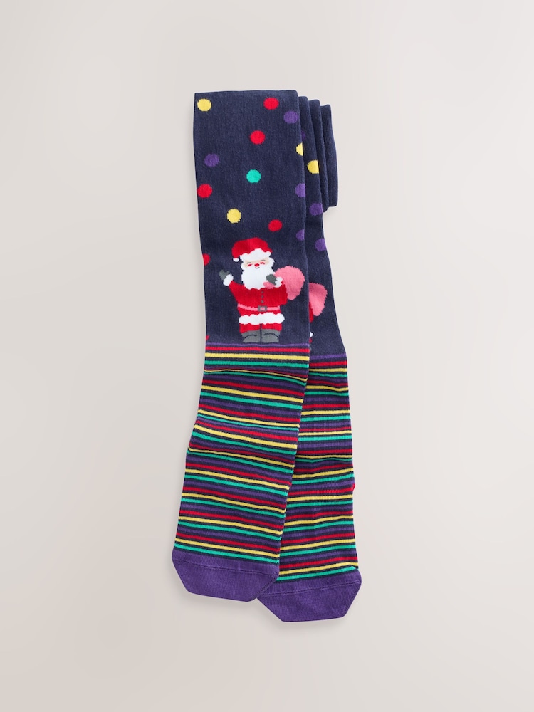 Navy Santa Cotton Rich Christmas Tights - Image 1 of 3