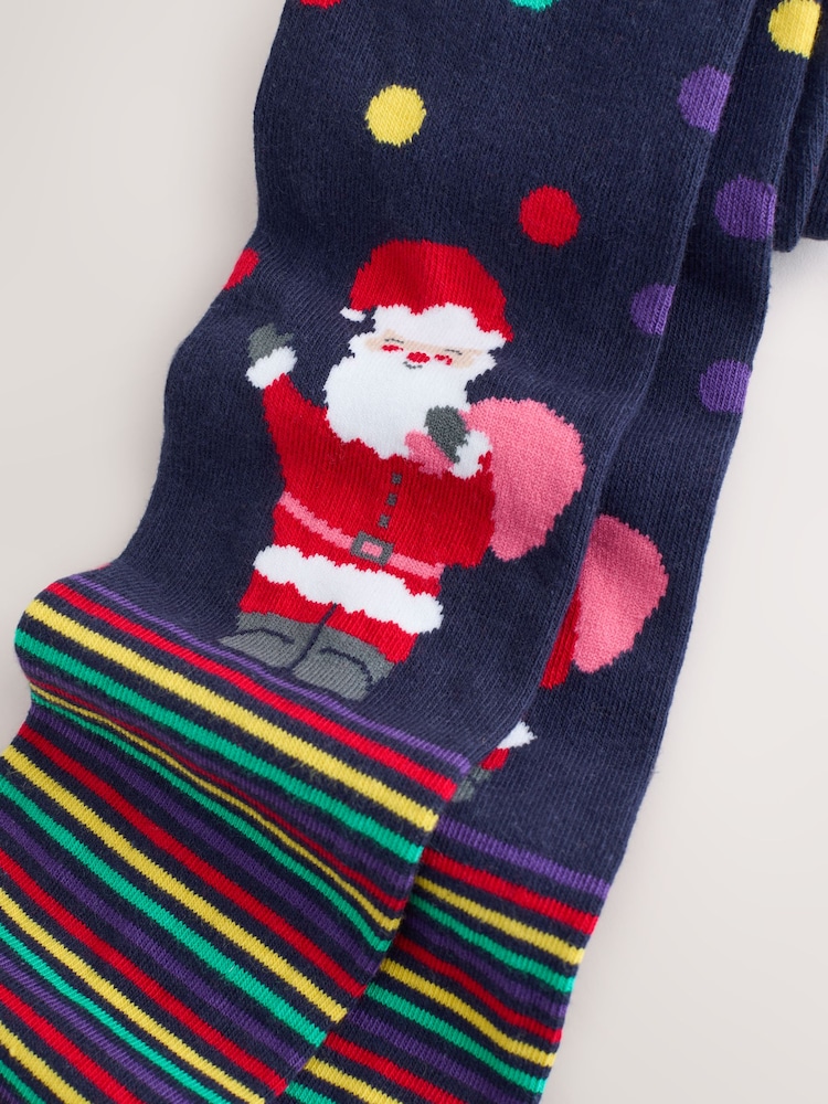 Navy Santa Cotton Rich Christmas Tights - Image 2 of 3