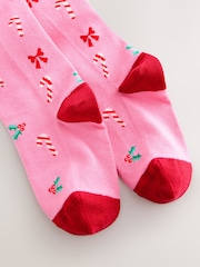 Pink Candy Cane Print Cotton Rich Christmas Tights - Image 2 of 3