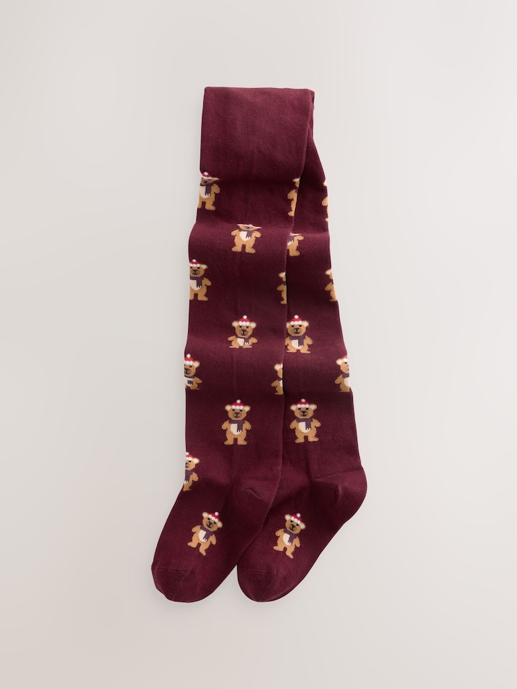 Burgundy Red Cotton Rich Christmas Tights - Image 1 of 3