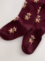 Burgundy Red Cotton Rich Christmas Tights - Image 2 of 3