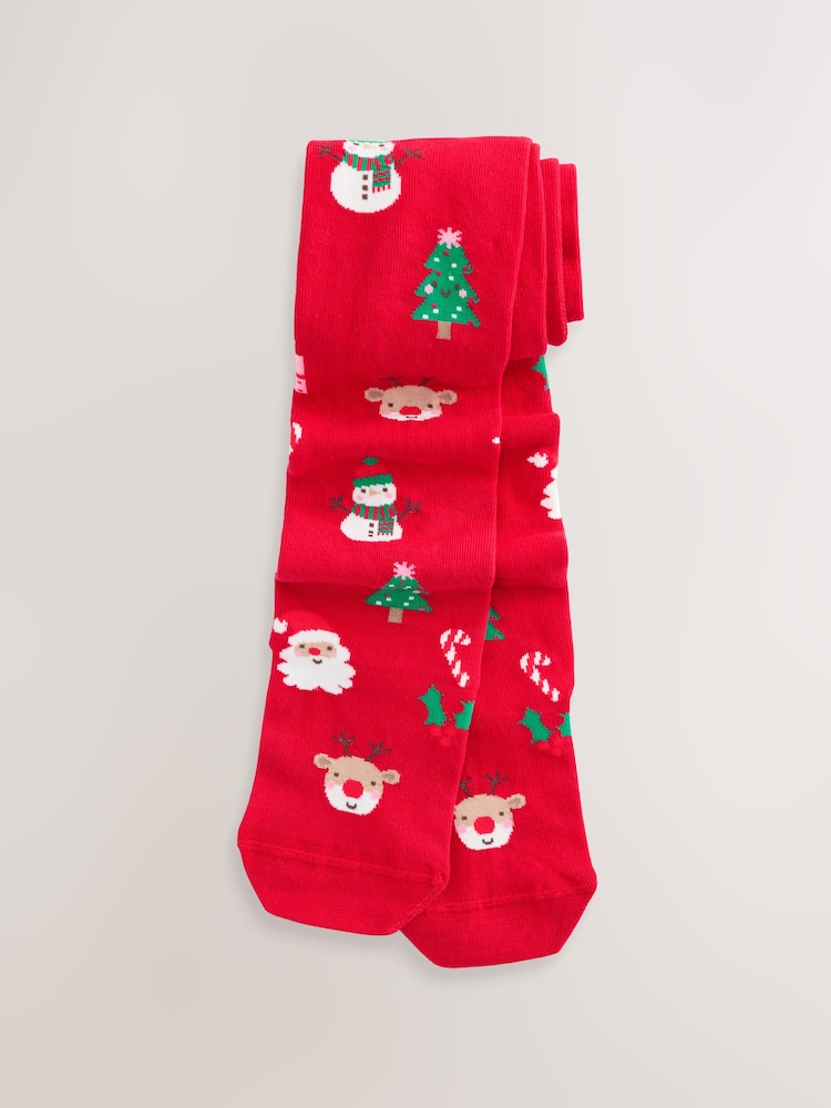 Red Character Cotton Rich Christmas Tights - Image 1 of 3