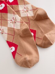 Neutral/Red Santa Argyle Cotton Rich Christmas Tights - Image 2 of 3