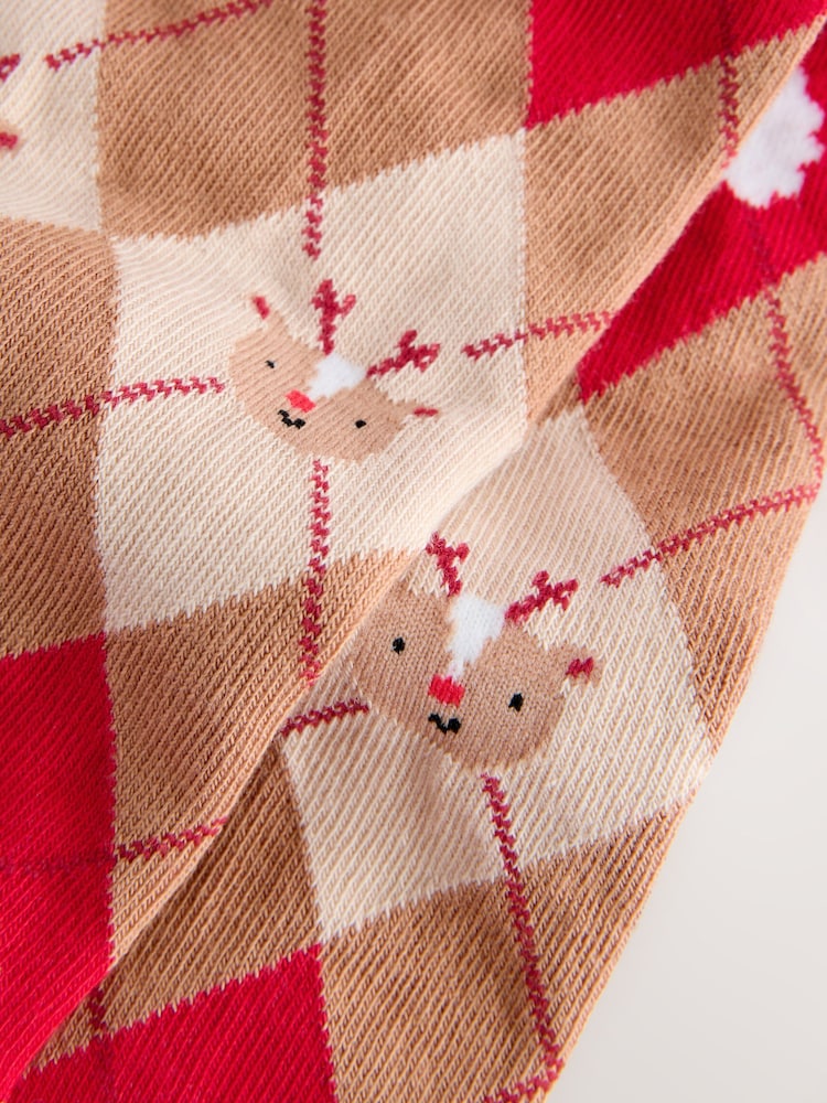 Neutral/Red Santa Argyle Cotton Rich Christmas Tights - Image 3 of 3