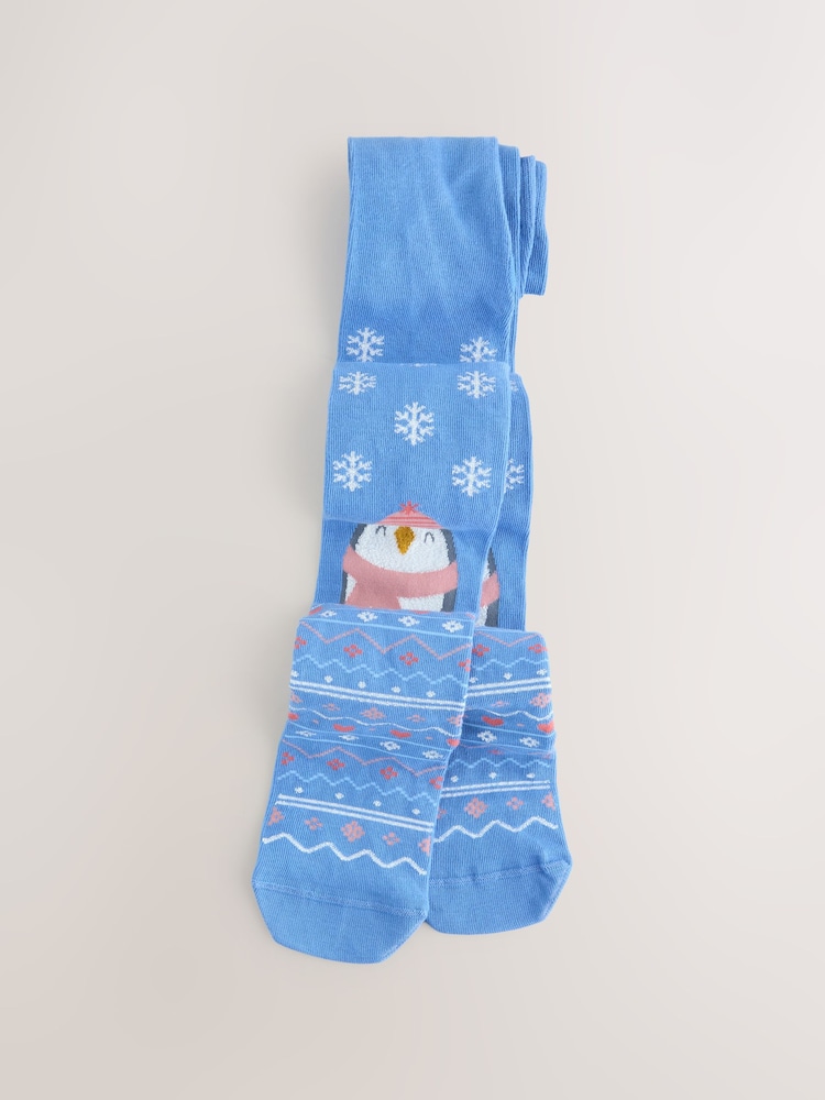 Blue Penguin Cotton Rich Christmas Tights - Image 1 of 3