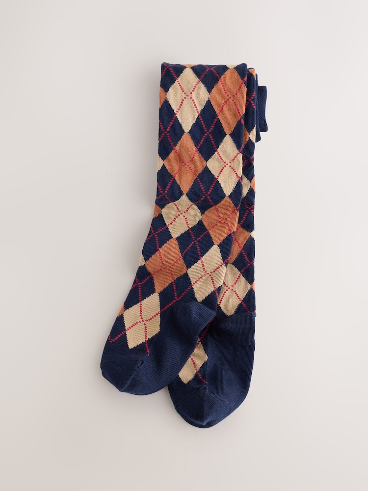 Navy Blue Cotton Rich Argyle Tights - Image 1 of 3