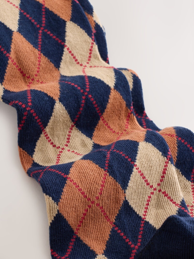 Navy Blue Cotton Rich Argyle Tights - Image 2 of 3