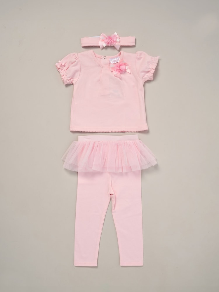 Rock-A-Bye Baby Boutique Rose Ribbon Detail Top, Trouser and Headband Outfit Set - Image 1 of 5