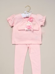 Rock-A-Bye Baby Boutique Rose Ribbon Detail Top, Trouser and Headband Outfit Set - Image 2 of 5
