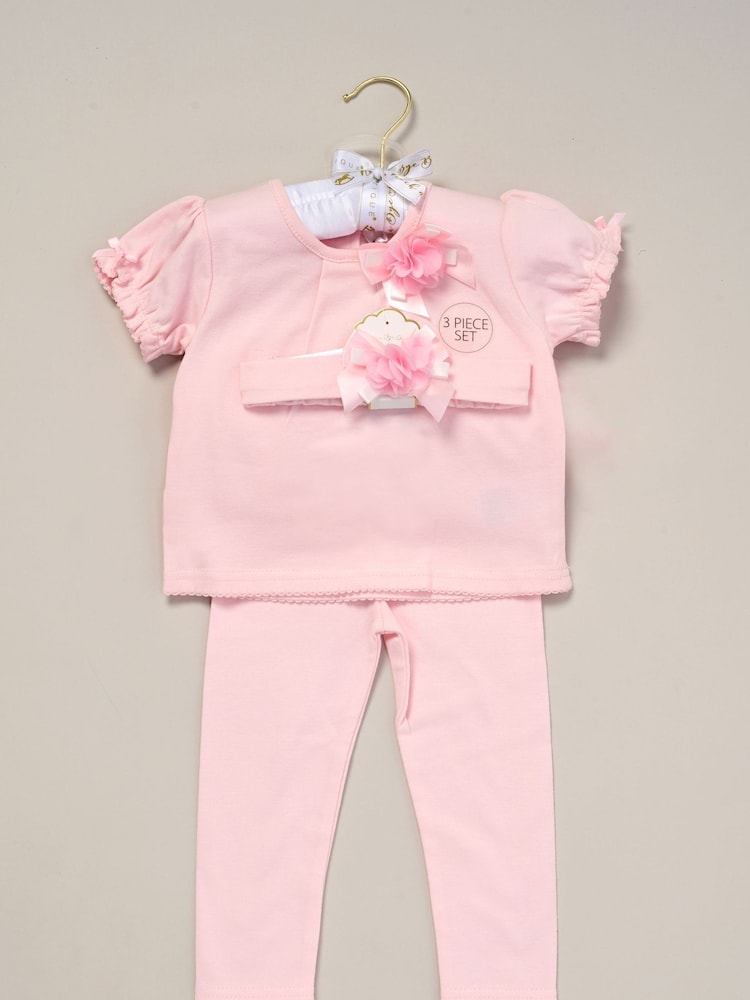 Rock-A-Bye Baby Boutique Rose Ribbon Detail Top, Trouser and Headband Outfit Set - Image 2 of 5