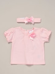 Rock-A-Bye Baby Boutique Rose Ribbon Detail Top, Trouser and Headband Outfit Set - Image 5 of 5