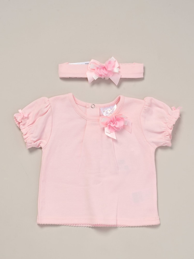 Rock-A-Bye Baby Boutique Rose Ribbon Detail Top, Trouser and Headband Outfit Set - Image 5 of 5