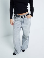 River Island Grey Petite Super 100% Cotton Wide Leg Jeans - Image 1 of 6