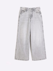 River Island Grey Petite Super 100% Cotton Wide Leg Jeans - Image 5 of 6