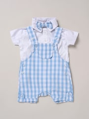 Little Gent Blue 100% Cotton Bodysuit Shirt Dungarees and Bowtie Outfit Set - Image 1 of 5