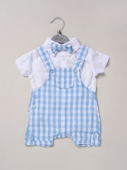 Little Gent Blue 100% Cotton Bodysuit Shirt Dungarees and Bowtie Outfit Set - Image 2 of 5