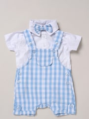 Little Gent Blue 100% Cotton Bodysuit Shirt Dungarees and Bowtie Outfit Set - Image 3 of 5