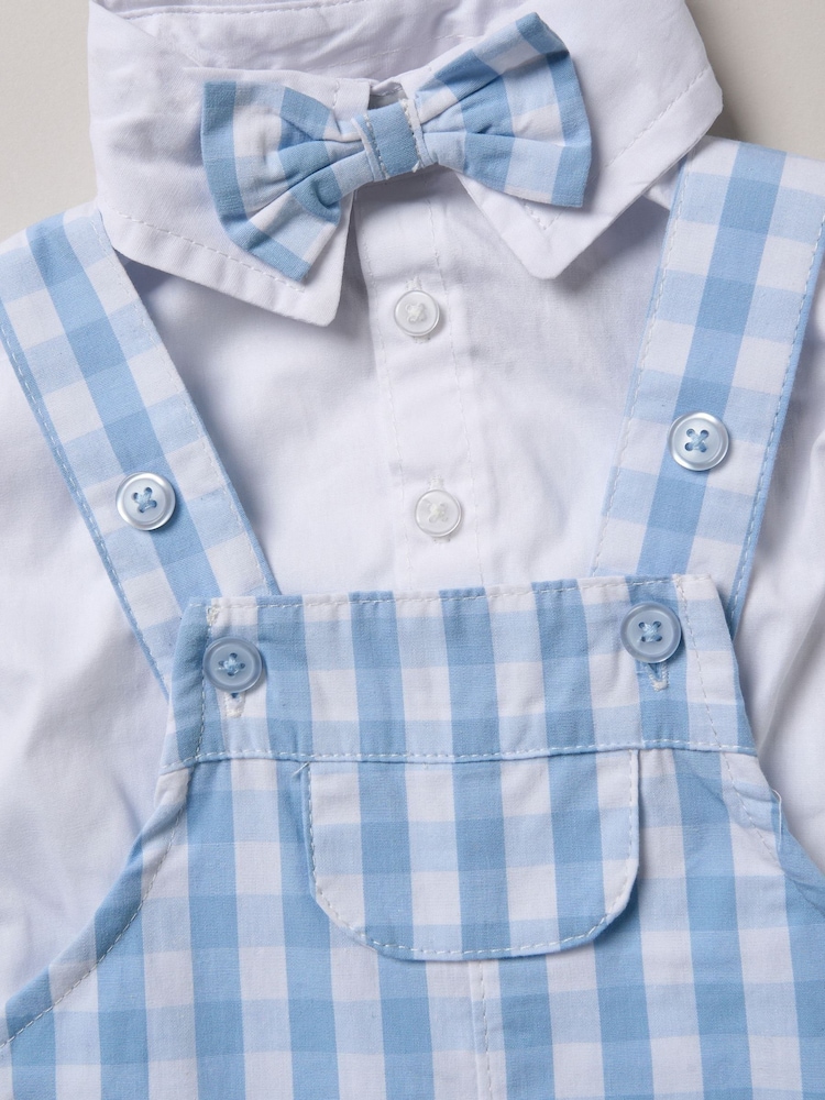 Little Gent Blue 100% Cotton Bodysuit Shirt Dungarees and Bowtie Outfit Set - Image 5 of 5