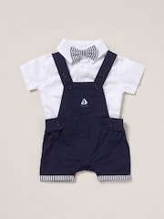 Little Gent Blue 100% Cotton Bodysuit Shirt Dungarees and Bowtie Outfit Set - Image 1 of 2