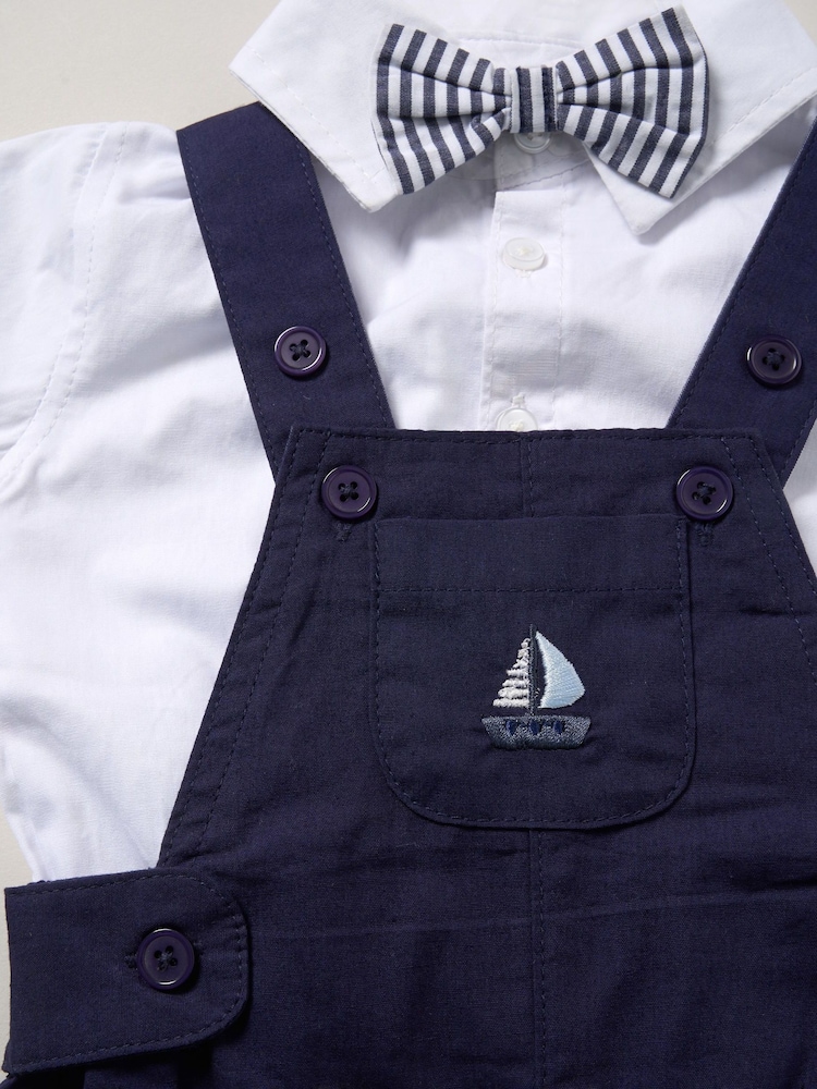 Little Gent 100% Cotton Bodysuit Shirt Dungarees and Bowtie Outfit Set - Image 2 of 2 Little Gent 100% Cotton Bodysuit Shirt Dungarees and Bowtie Outfit Set - Image 2 of 2