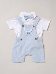 Little Gent Blue 100% Cotton Bodysuit Shirt Dungarees and Bowtie Outfit Set - Image 1 of 3