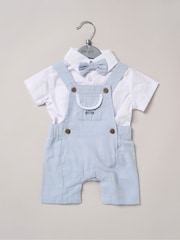 Little Gent Blue 100% Cotton Bodysuit Shirt Dungarees and Bowtie Outfit Set - Image 2 of 3