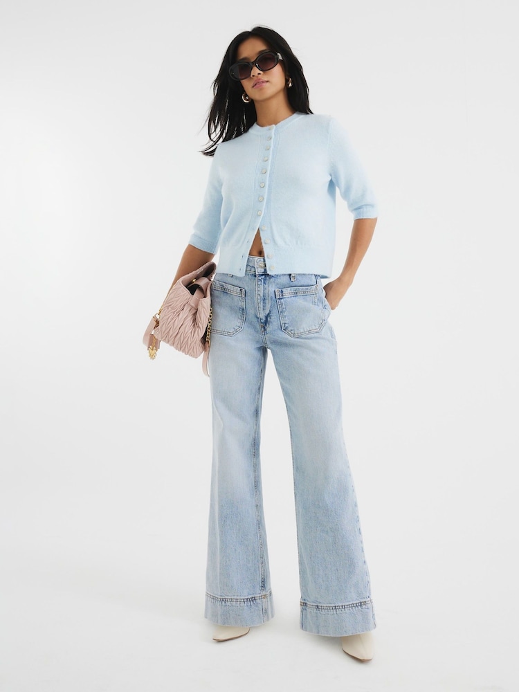 River Island Blue Petite Light Blue High Rise Wide Leg Jeans - Image 1 of 6