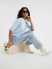 River Island Blue Petite Light Blue High Rise Wide Leg Jeans - Image 2 of 6