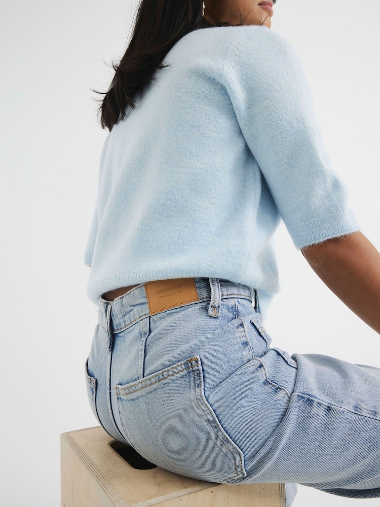 River Island Blue Petite Light Blue High Rise Wide Leg Jeans - Image 4 of 6