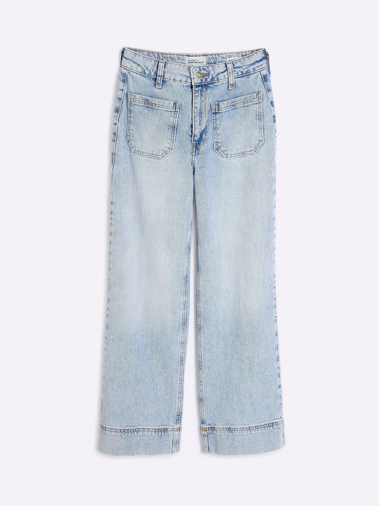 River Island Blue Petite Light Blue High Rise Wide Leg Jeans - Image 5 of 6