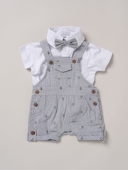 Little Gent Blue 100% Cotton Bodysuit Shirt Dungarees and Bowtie Outfit Set - Image 1 of 3