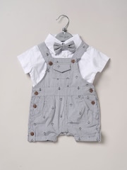 Little Gent Blue 100% Cotton Bodysuit Shirt Dungarees and Bowtie Outfit Set - Image 2 of 3