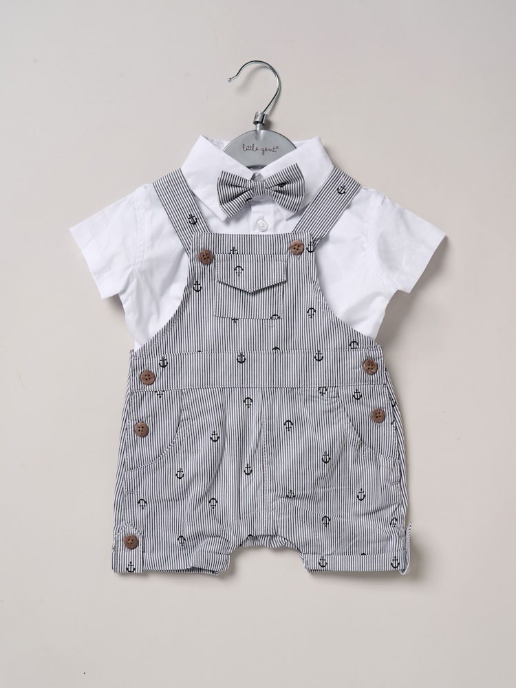 Little Gent 100% Cotton Bodysuit Shirt Dungarees and Bowtie Outfit Set - Image 2 of 3 Little Gent 100% Cotton Bodysuit Shirt Dungarees and Bowtie Outfit Set - Image 2 of 3