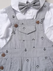 Little Gent Blue 100% Cotton Bodysuit Shirt Dungarees and Bowtie Outfit Set - Image 3 of 3