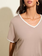 Friends Like These Mocha Short Sleeve V-Neck Tipped Tunic - Image 2 of 4