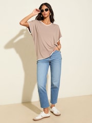 Friends Like These Mocha Short Sleeve V-Neck Tipped Tunic - Image 3 of 4