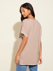 Friends Like These Mocha Short Sleeve V-Neck Tipped Tunic - Image 4 of 4